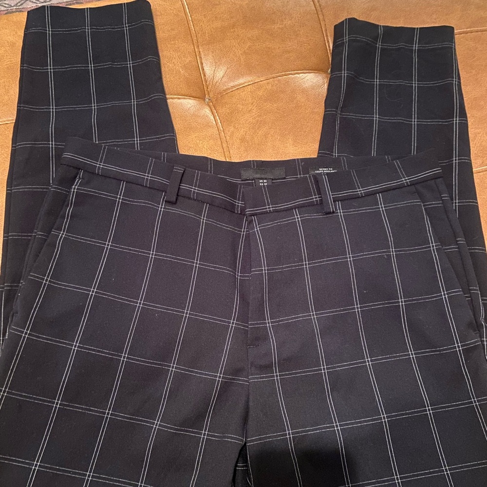 H&M Men’s Navy and White Plaid Dress Pants